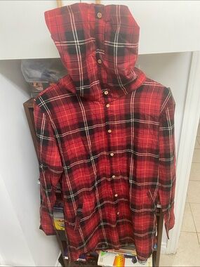 Korean Brand Abrand Red and Black Plaid Turtle Neck Like Button Down Shirt